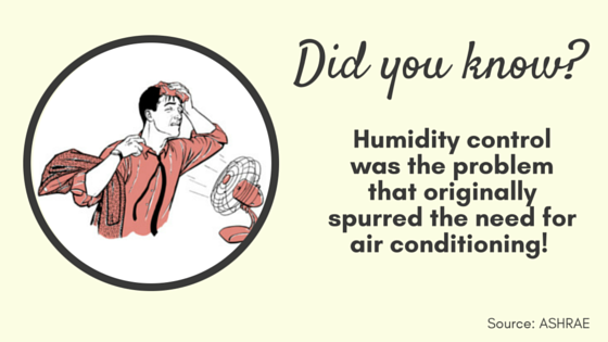 Did you know? Humidity control was the problem that originally spurred the need for air conditioning! Source: ASHRAE